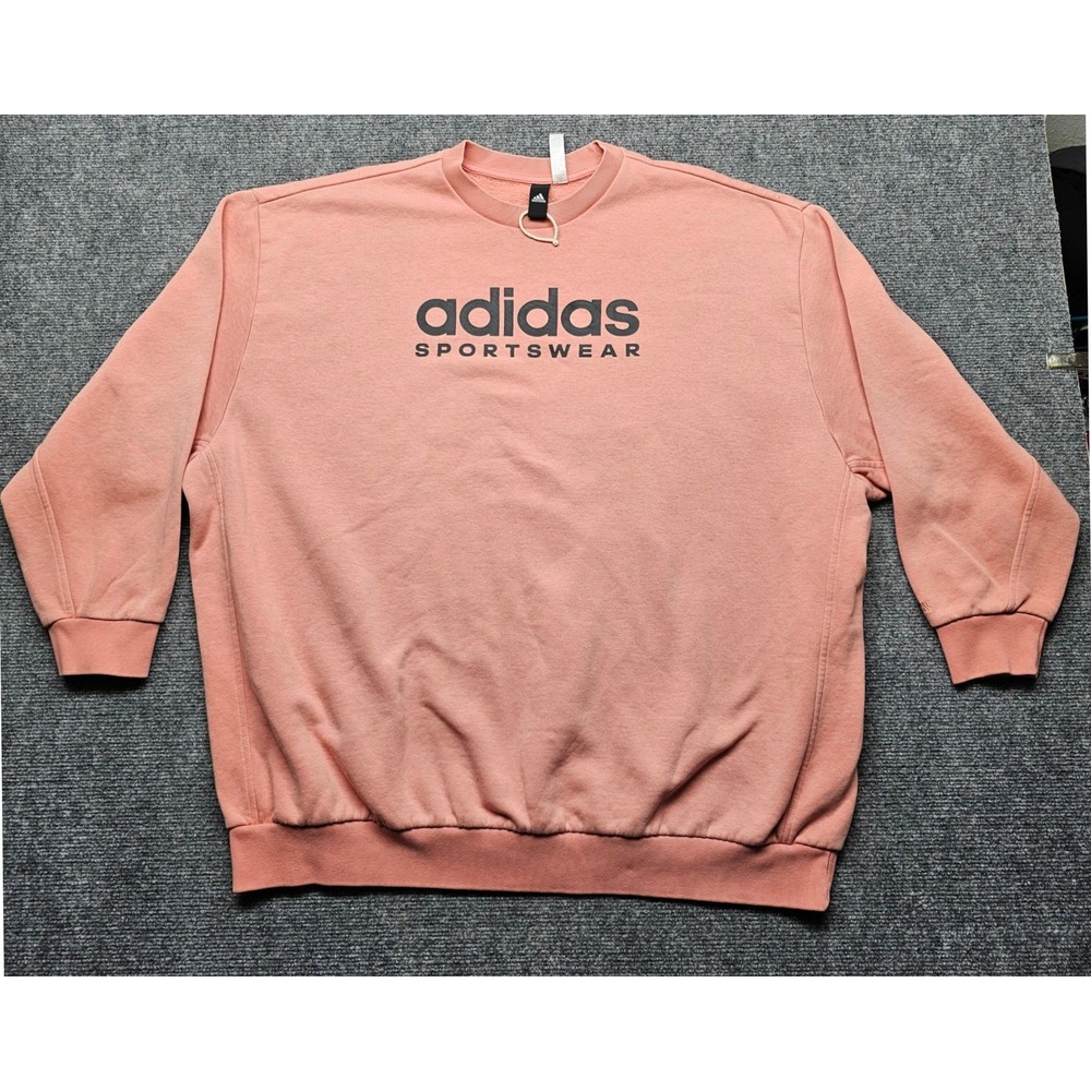 Adidas Sportswear Mens XL Peach Coral Fleece Pullover Crewneck Sweatshirt